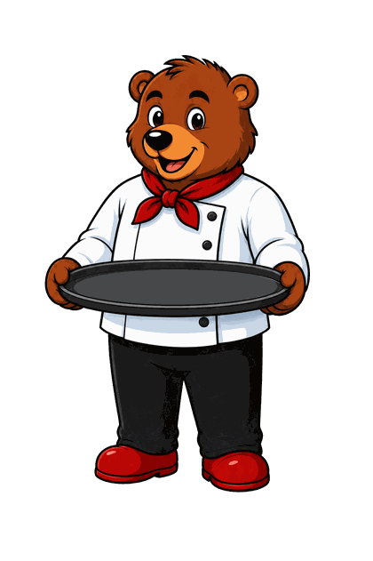 Bear chef holding your order tray