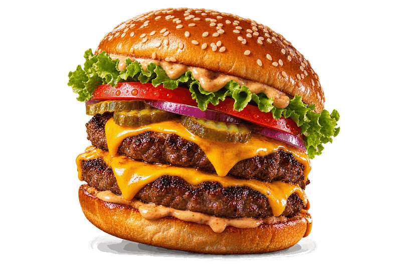 Double cheeseburger with fresh salad and sauce
